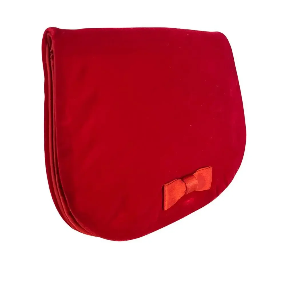 1960s Morris Moskowitz MM Vintage Red Velvet Bow Clutch w/ Kisslock Coin Purse